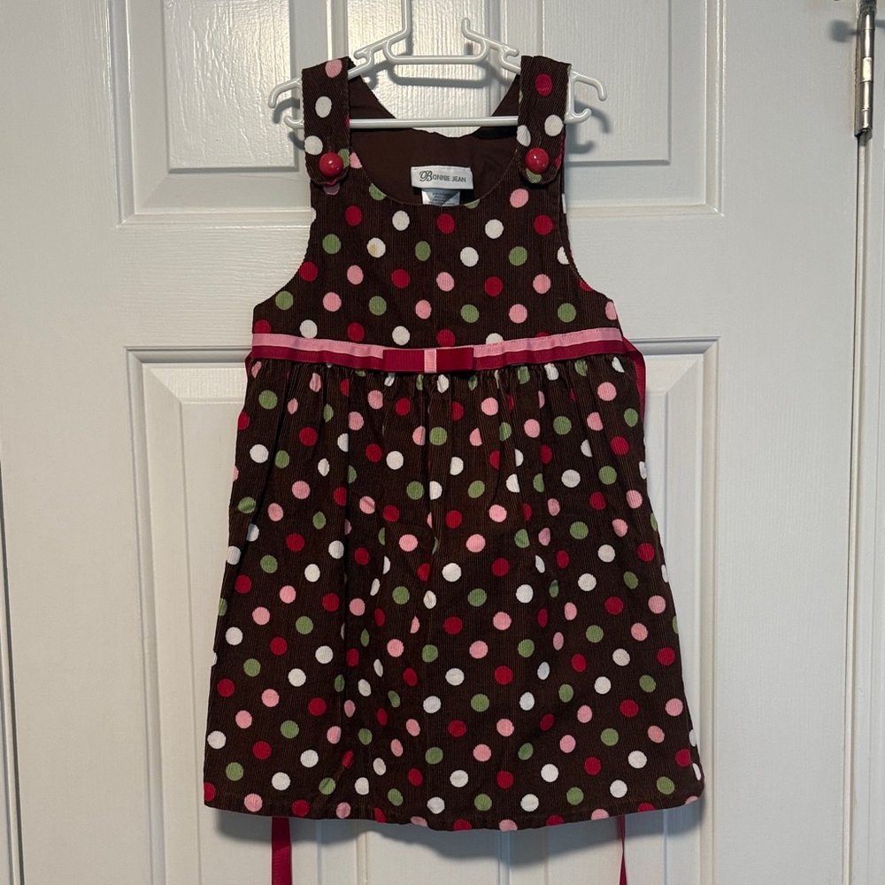Bonnie Jean Brown Dress with Colorful Polka Dots